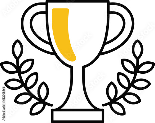 Trophy with laurel wreath isolated on white background, symbolizing victory, success, achievement, and recognition, representing a prize or award for winning a competition