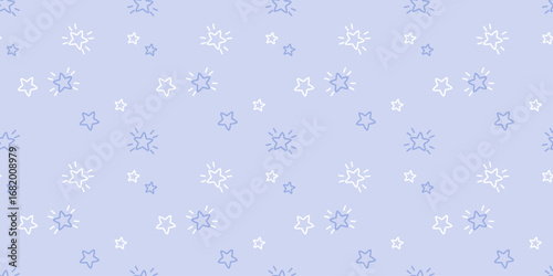 Vector seamless pattern with sprinkle blue and white outline stars, nursery good night pajamas print in pastel color , texture,  illustration
