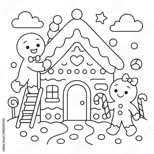 cute candle with holly bold & easy cute christmas coloring page, Whimsical Gingerbread House Coloring Pages for Kids & Adults, Christmas Coloring Pages, bold & easy cozy winter coloring book pages, 
