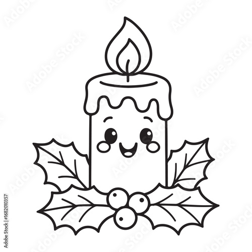 cute candle with holly bold & easy cute christmas coloring page, Whimsical Gingerbread House Coloring Pages for Kids & Adults, Christmas Coloring Pages, bold & easy cozy winter coloring book pages, 