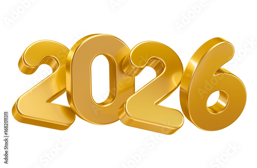 Golden 2026 Typography in 3D render with transparent background