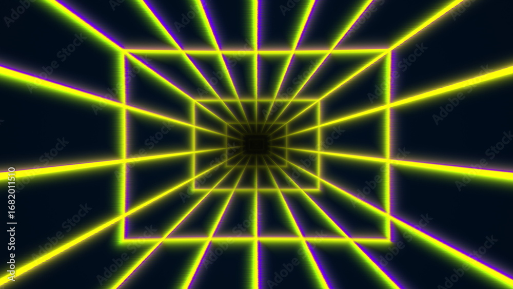 Fototapeta premium Neon geometric pattern with depth and perspective.