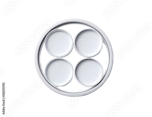 Circular white platter with four recessed dishes