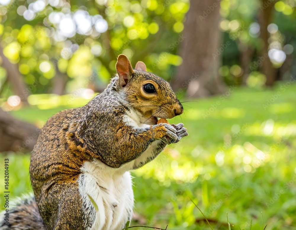 Obraz premium Gray Squirrel eating nut