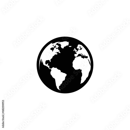 Simple World Globe Icon Black and White Illustration.