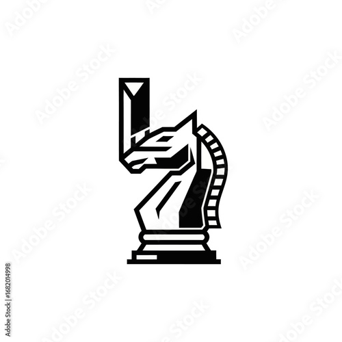 Stylized Chess Knight - Geometric Black and White Design.