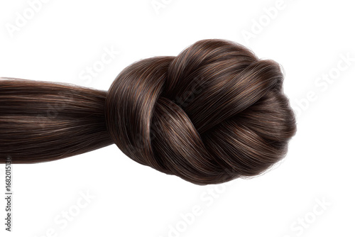 Close-up of a styled, knotted brown hair