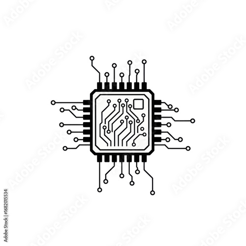 Closeup Detailed Microchip Circuitry Illustration.