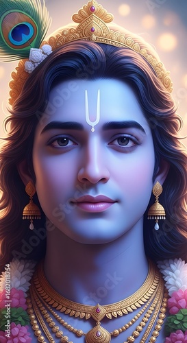 Krishna's serene face A divine portrait of spirituality and peace