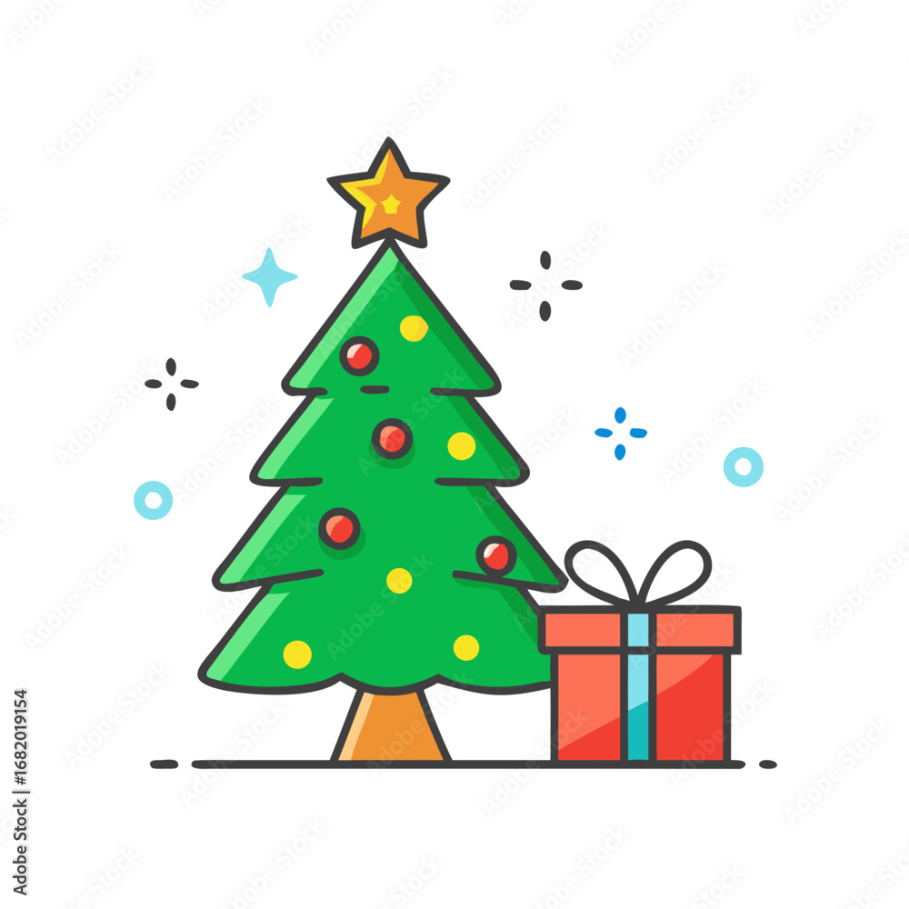 Obraz premium Christmas tree and gift box icon and logo design