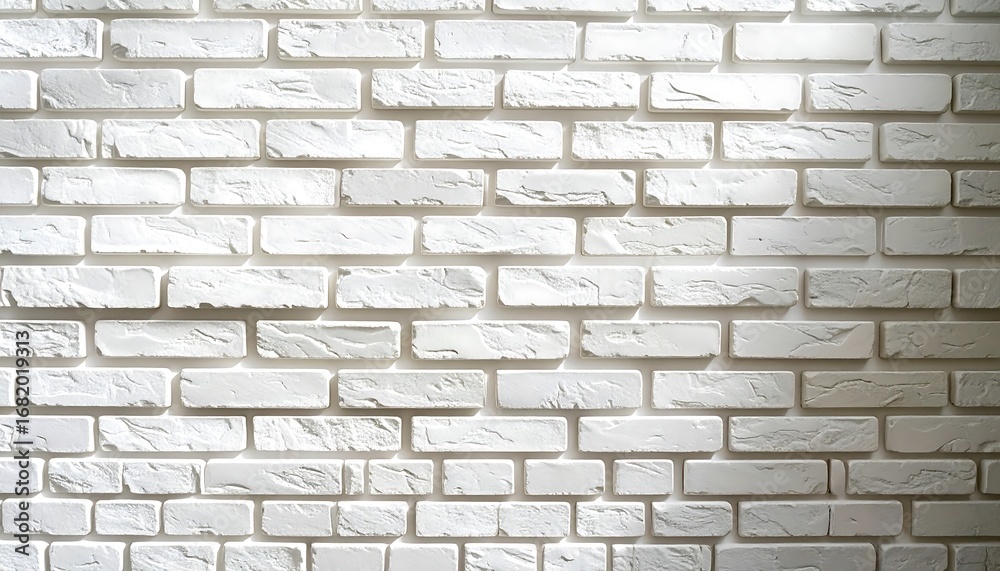 Fototapeta premium A clean, pristine white brick wall displays a repeating pattern of rectangular blocks, bathed in soft, even light.