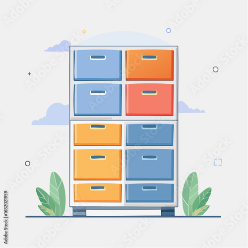 Colorful Flat Design Storage Cabinet Illustration