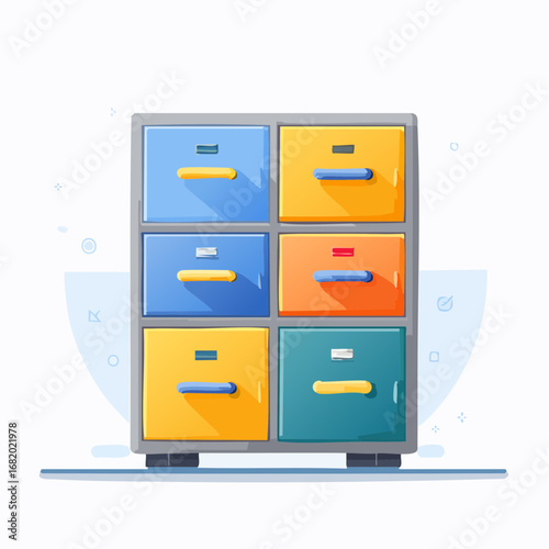 Colorful Multi-Drawer File Cabinet Illustration