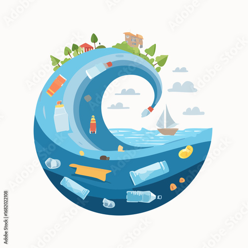 Ocean Plastic Pollution Illustration