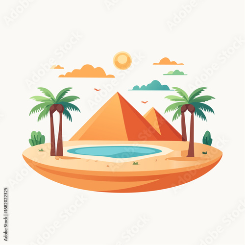 Pixel Art Egyptian Desert Landscape With Pyramids