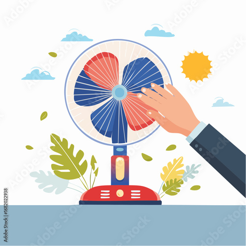 Hand Feeling Cool Breeze From Tabletop Fan