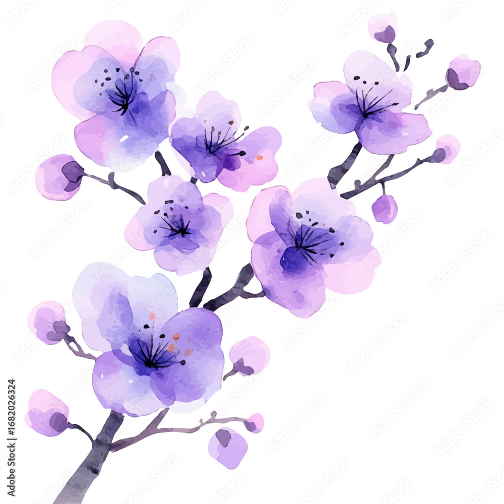 Naklejka premium Spring Blossoms, watercolor clipart vector, isolated on a white background.