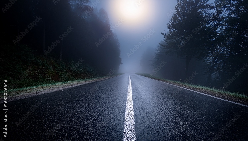 Fototapeta premium the dark and mysterious atmosphere of this foggy night road creates a sense of intrigue and danger