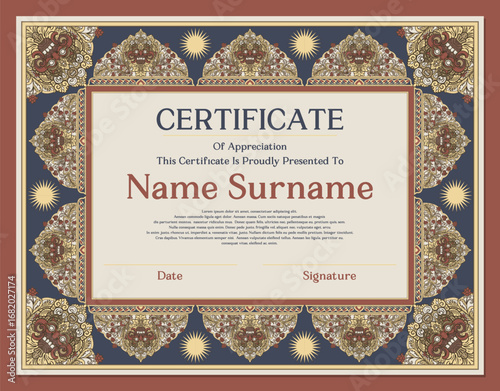 Vintage Medieval Certificate Template with Balinese and Javanese Mythological Ornaments