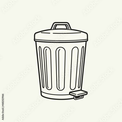 A simple line drawing of a trash can with a lid and foot pedal.