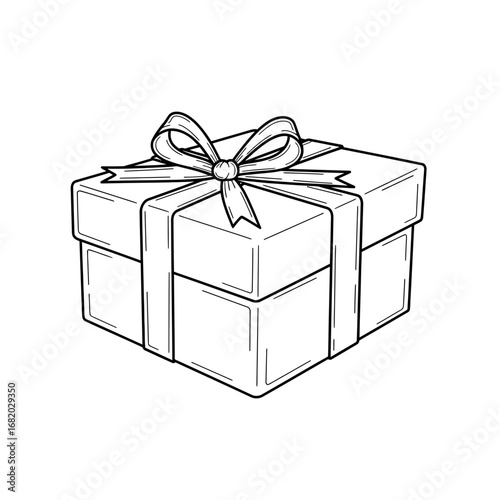 A hand-drawn illustration of a gift box with a ribbon and bow.