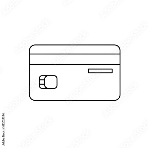 Outline of a credit card with a chip and magnetic stripe.