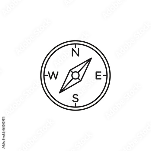 A simple line drawing of a compass pointing north.