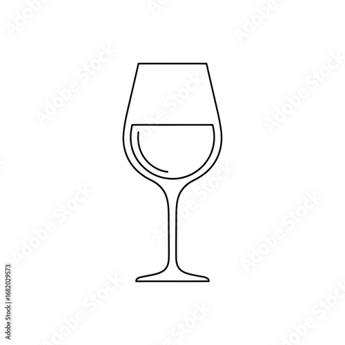 A simple line drawing of a wine glass with liquid.
