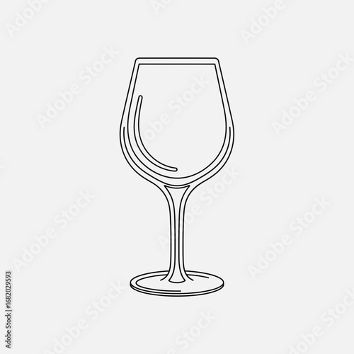 A stylized line drawing of an empty wine glass.