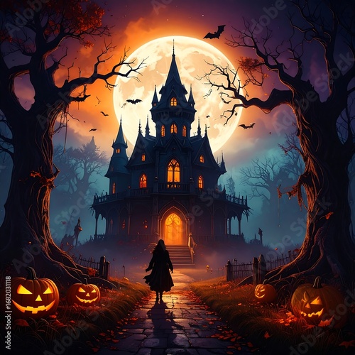 Haunted house at night