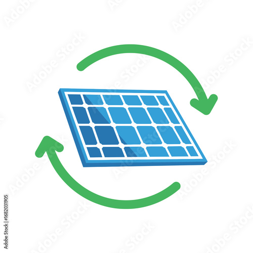 Solar panel with green arrows suggesting renewable energy or circular economy.