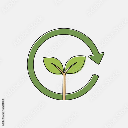 Green plant sprout inside circular arrow symbol against a light background.