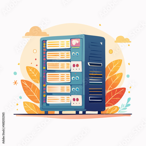 Colorful Server Rack Illustration With Autumn Leaves
