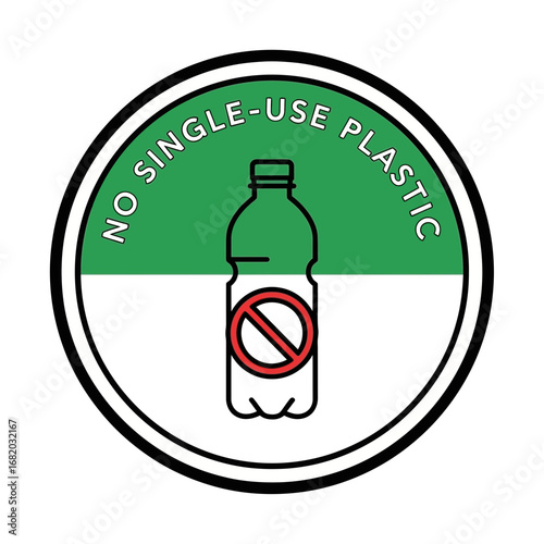 Icon shows no single-use plastic with bottle and prohibition sign in circle.