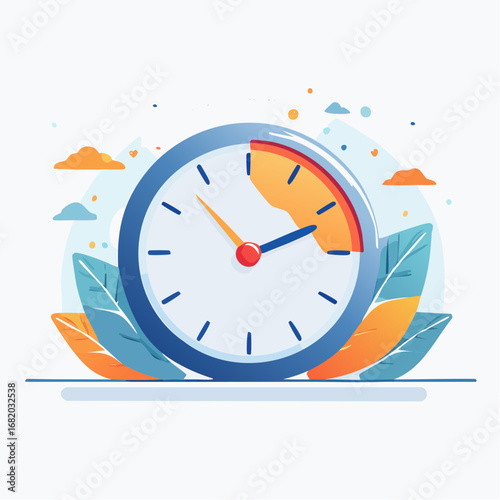 Colorful Flat Design Clock Showing Progress