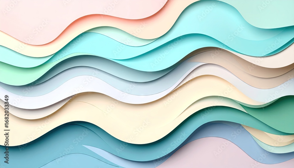 Fototapeta premium Pastel Wavy Paper Cut Shapes Abstract Background