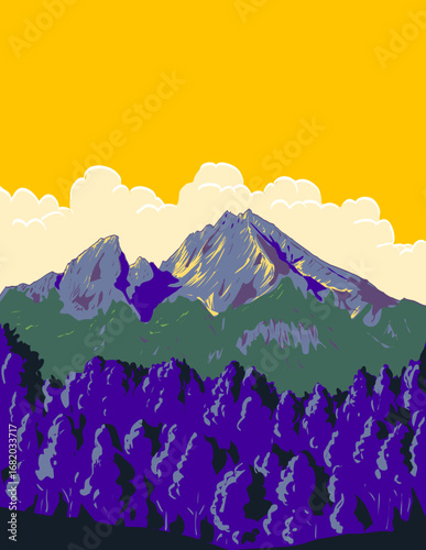 WPA poster art of the Berchtesgaden Alps or Berchtesgadener Alpen in the Northern Limestone Alps near the town of Berchtesgaden in Germany done in works project administration or art deco style.