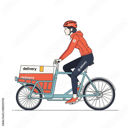Person riding a cargo bicycle for delivery service.