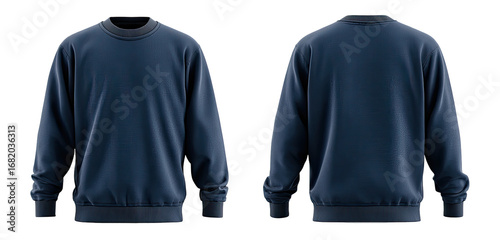 Dark navy blue crew neck sweatshirt, front and back views (1)