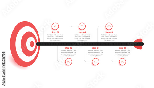 Business target infographic template design with 6 steps