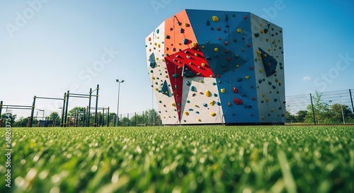 Colorful Climbing Wall in Fitness Park for Outdoor Workout Campaign  
