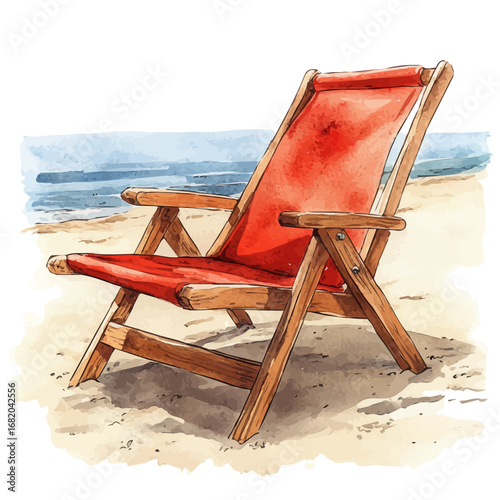 watercolor of Sandy Beach Chair, vector, isolated on a white background.
