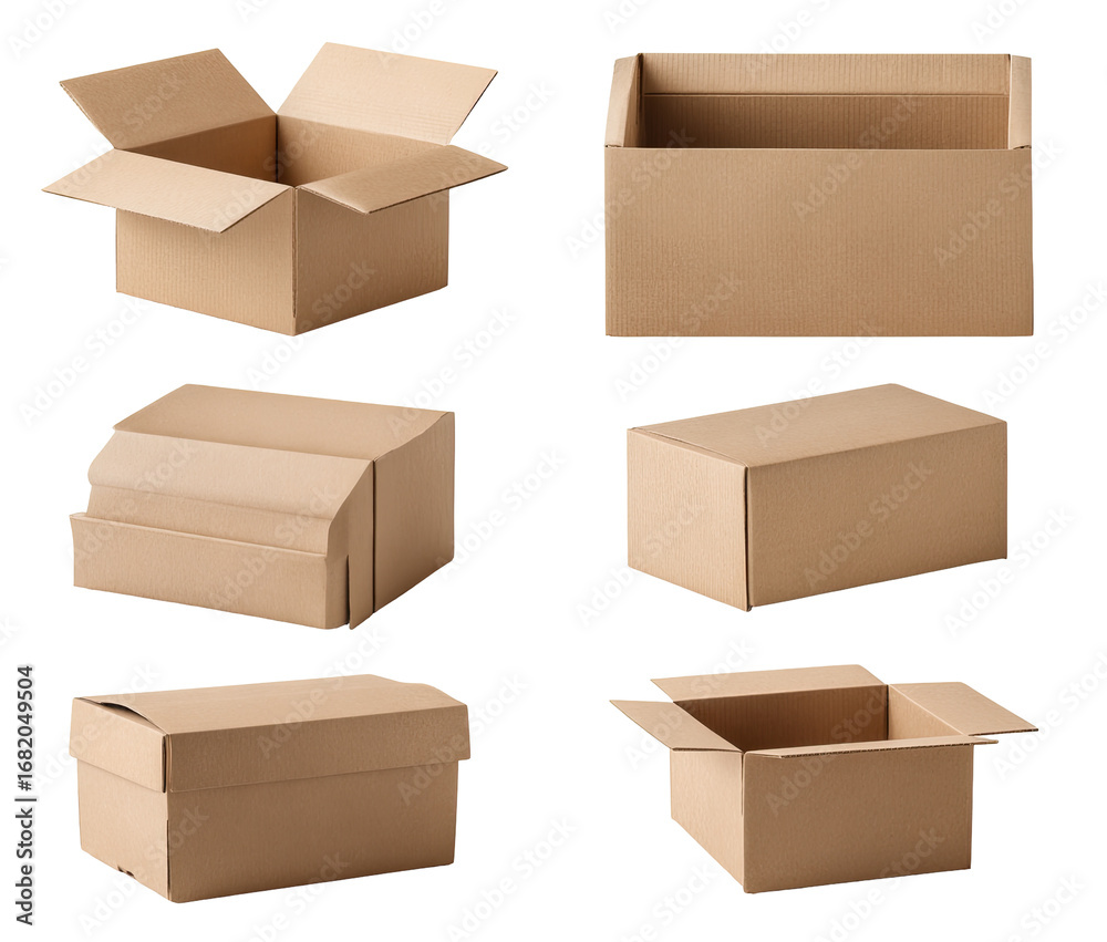 Fototapeta premium Various open and closed cardboard boxes