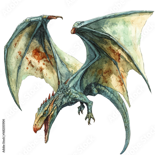 watercolor vector of Pteranodon, isolated on a white background.