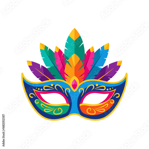 Carnival mask with multicolored feather headdress
