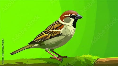 Sparrow illustration on green background