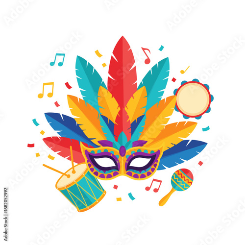 Carnival mask with golden crown and feather decoration