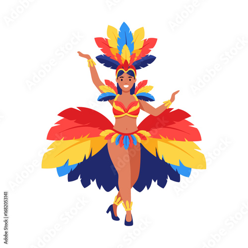 Carnival dancer in feather costume with pose