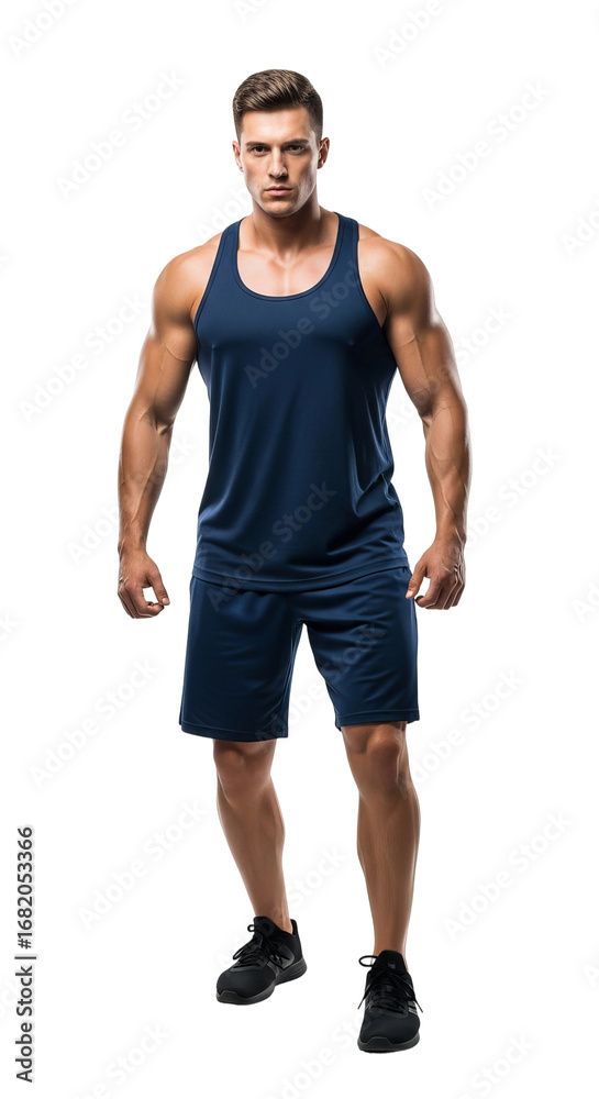Fototapeta premium Muscular Man in Athletic Wear Isolated on a Transparent Background Ideal for Fitness, Sports, and Health Designs