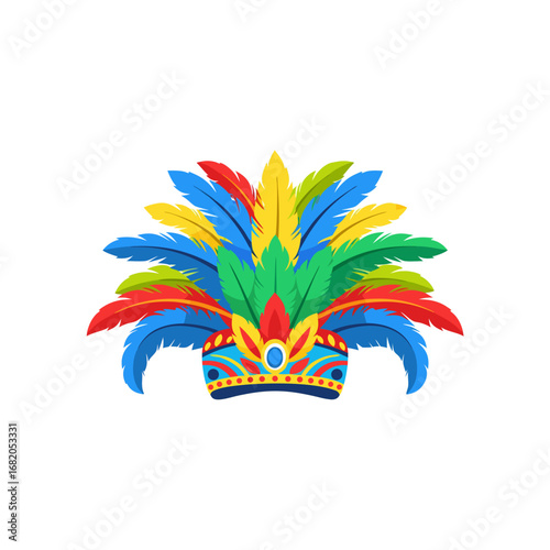 Carnival mask with colorful feathers in festive decoration